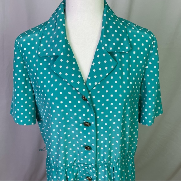 Vintage Leslie Fay Robin’s Egg Blue Dot Dress 8 - Picture 2 of 14